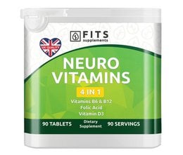 Neuro Vitamins 90 tablets, a dietary supplement containing vitamins B6, B12, and folic acid to support brain and nervous system health.
