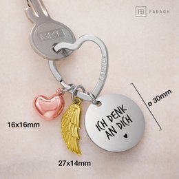 Llavero ángel de la guarda "Te amo" - amuleto de la suerte en forma de corazón con alas de ángel y placa grabada con un mensaje amoroso