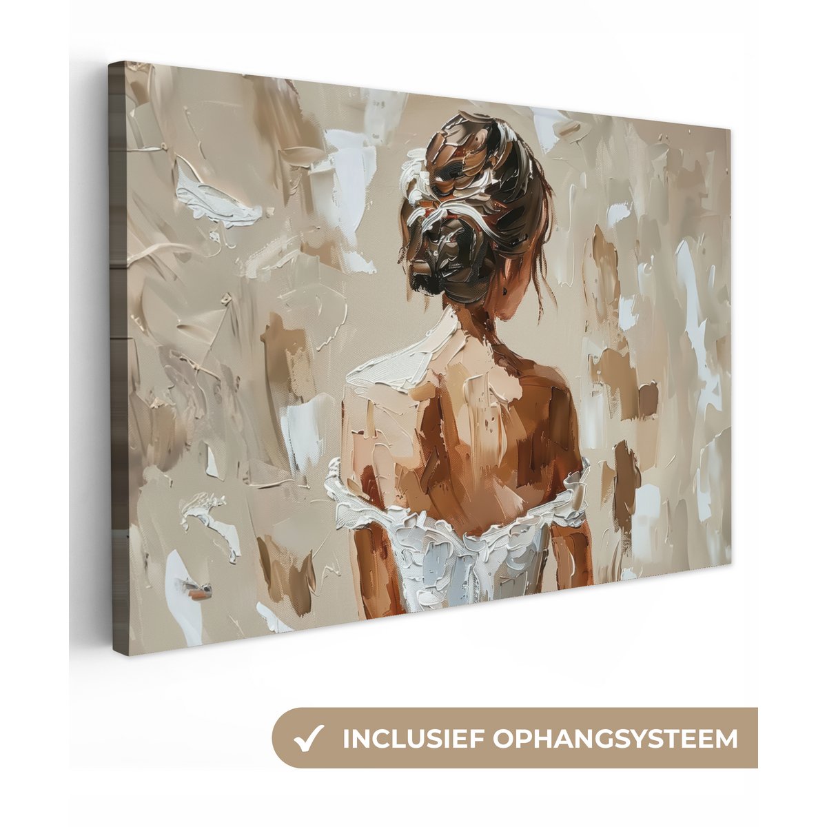 Canvas schilderij  - Wanddecoratie - Bloemen - Vaas - Stilleven - Beige
