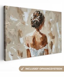Canvas schilderij  - Wanddecoratie - Bloemen - Vaas - Stilleven - Beige