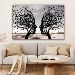 Canvas schilderij  - Wanddecoratie Bomen - Gezicht - Bladeren - Moderne kunst - Muurdecoratie woonkamer - Kamer decoratie modern - Abstracte schilderijen