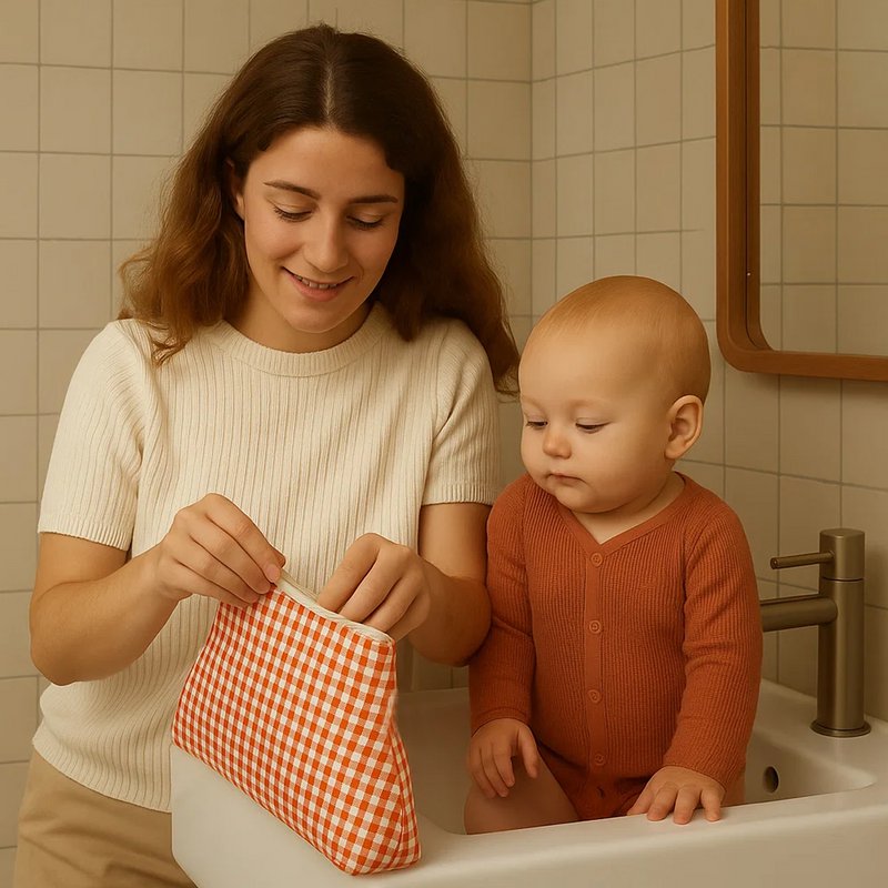 Kulturbeutel aus Bio-Baumwolle mit Gingham-Muster