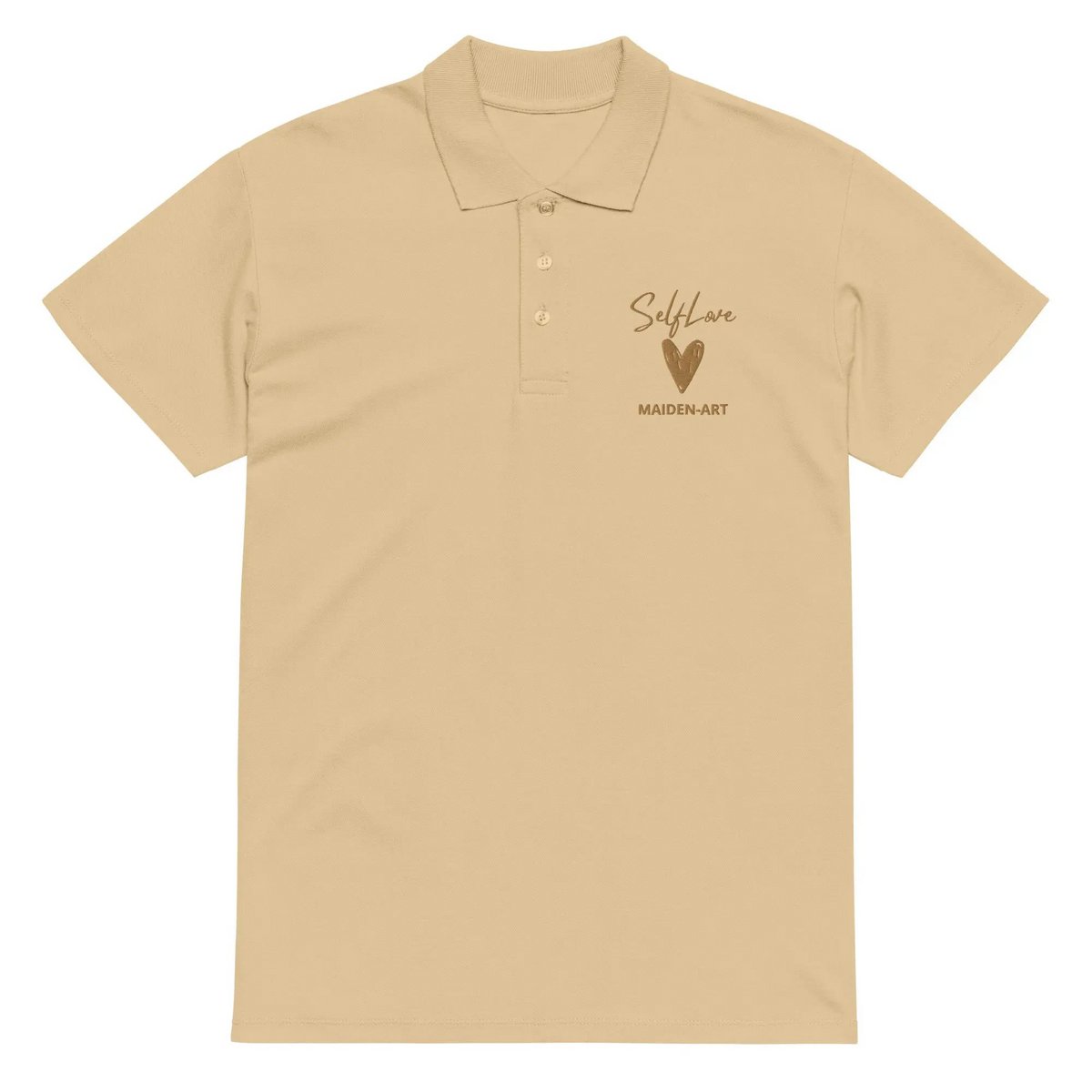 Self Love Premium piqué poloshirt met oudgouden borduursel