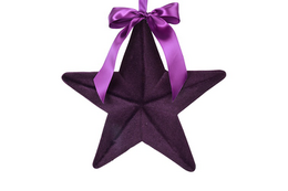 Purple star ornament with bow, fabric material, decorative hanging accent