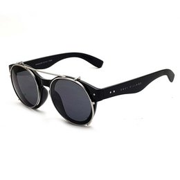 East Village 'Brawler' Lunettes De Soleil Rondes Noir Et Métal Avec Lentille De Fumée Solide