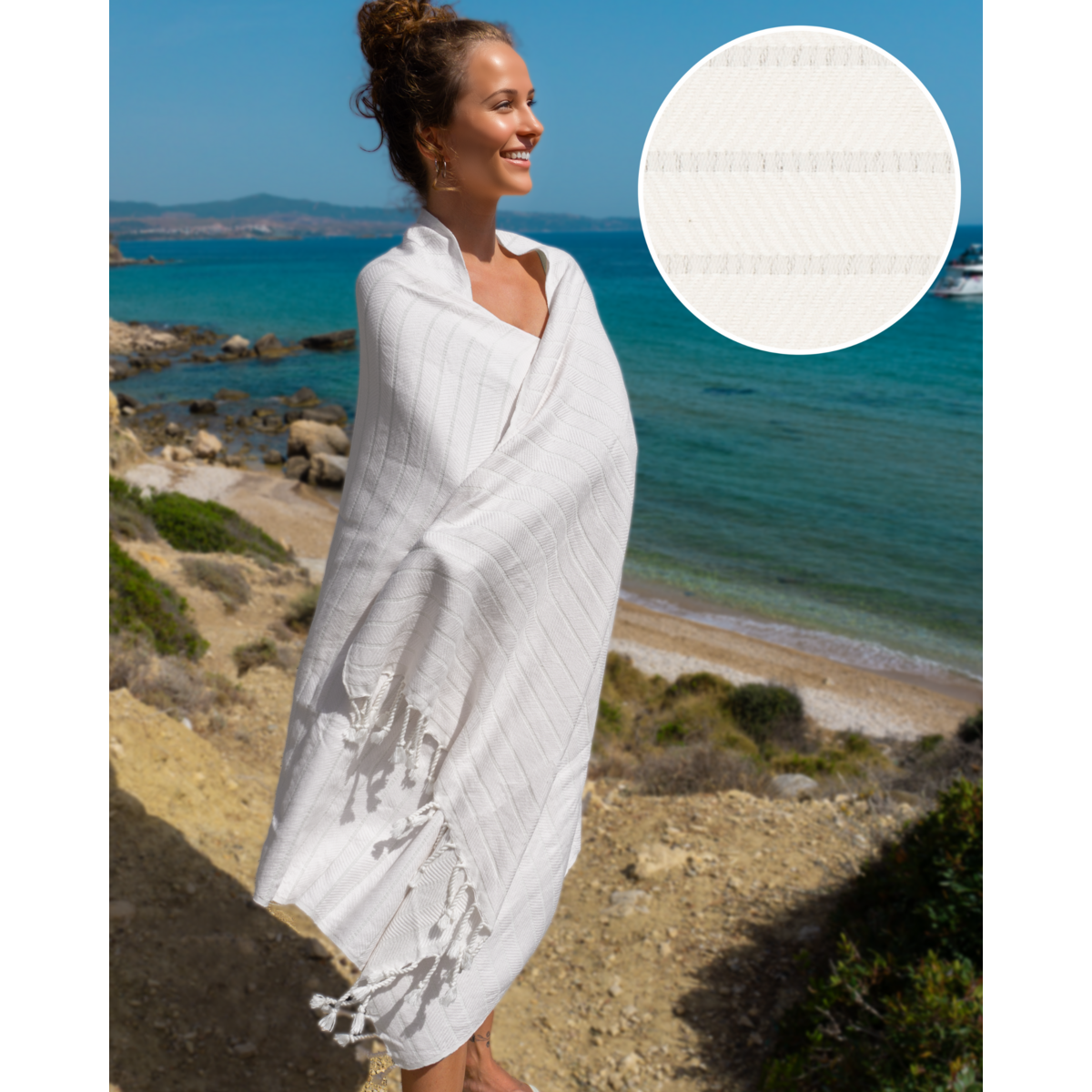 Asciugamano Sauna Hammam ILVA in cotone di bambù – Asciugatura rapida e leggero – Bianco - 180x100 cm