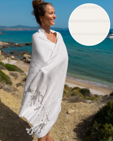 ILVA Bamboo Cotton Hammam Sauna Towel – Quick Dry & Lightweight – White - 180x100 cm