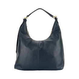 RB1017A | Soft women's shoulder bag in genuine leather Made in Italy with single handle and removable shoulder strap. Attachments with shiny gold metal snap hooks - Black color - Dimensions: 36 x 40 x 13 cm