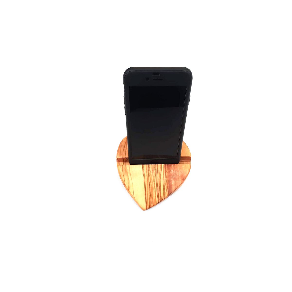 Smartphone Tablet Holder Cell Phone Stand Heart made of olive wood