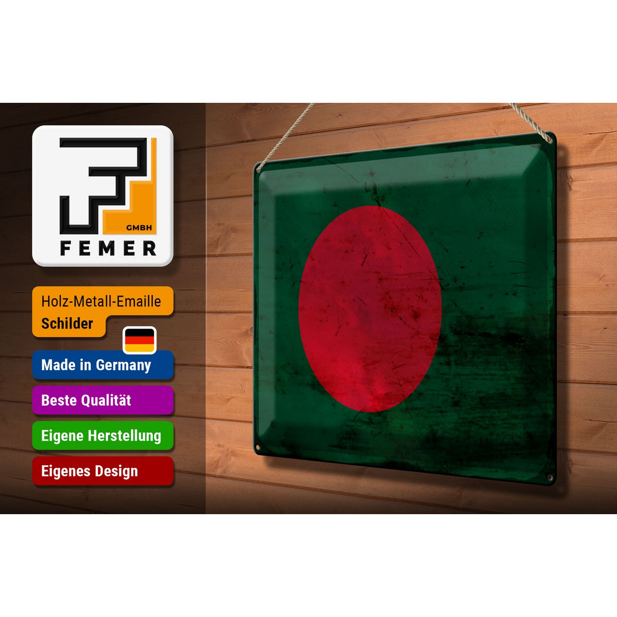 Tin Sign Flag Bangladesh 40x30cm Bangladesh Rust