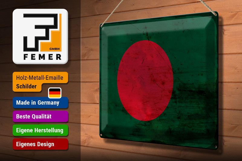 Tin Sign Flag Bangladesh 40x30cm Bangladesh Rust