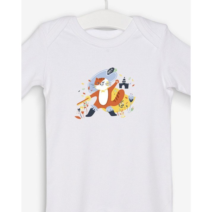 White pajamas Chat Botté 100% organic cotton certified OEKO-TEX