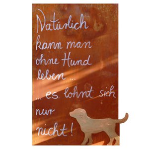 Sign Samy, rusty banner with dog