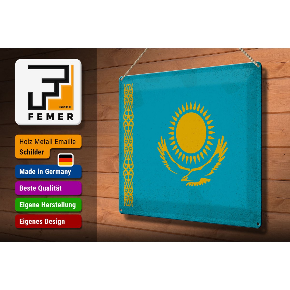 Tin Sign Flag of Kazakhstan 40x30cm Kazakhstan Vintage
