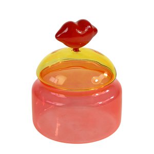 Dose „Lip“, orange/gelb, Glas, 14x18,5 cm