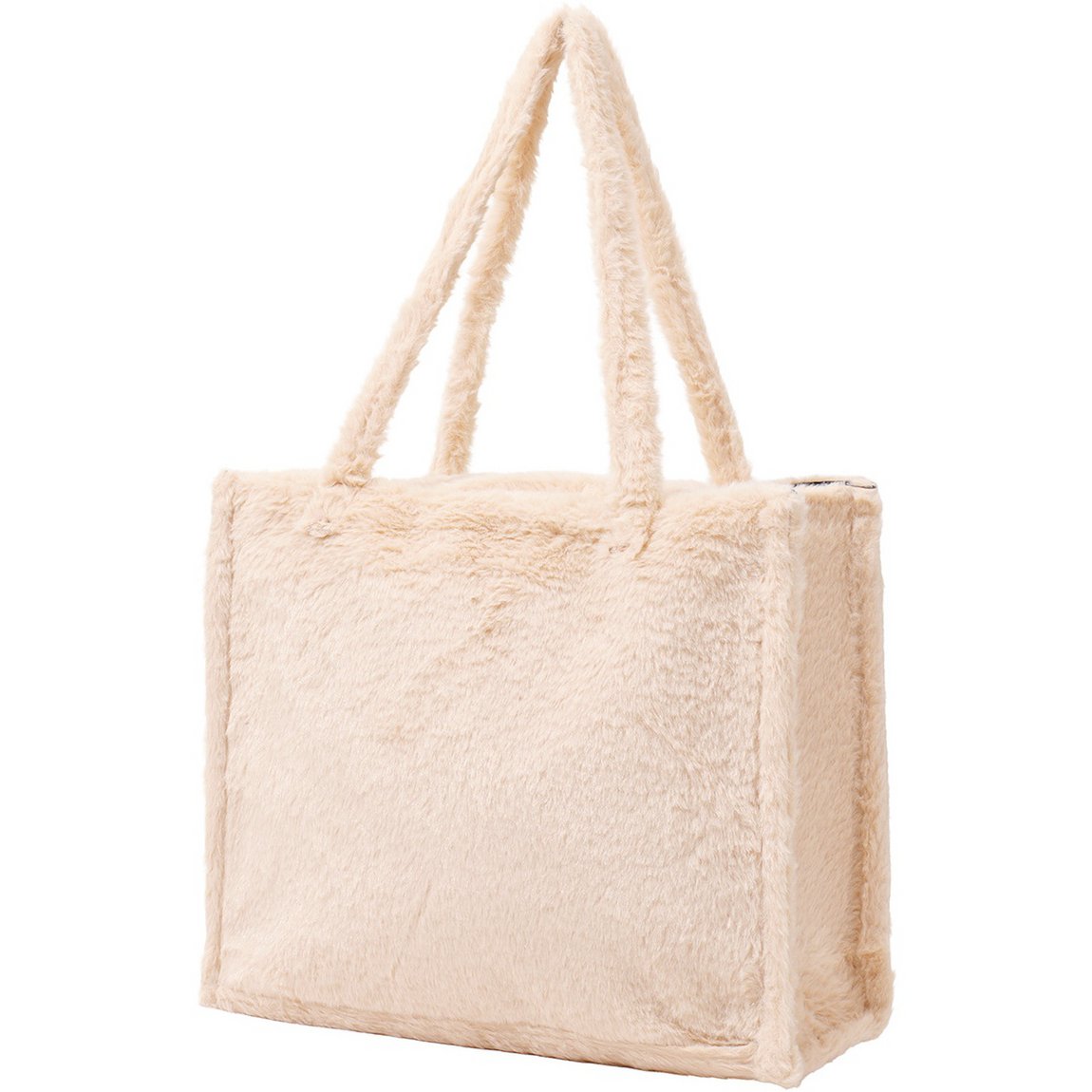 Y-B3.4 BAG1014-001-3 Fluffy Faux Fur Shopper 36x29x13.5cm Beige