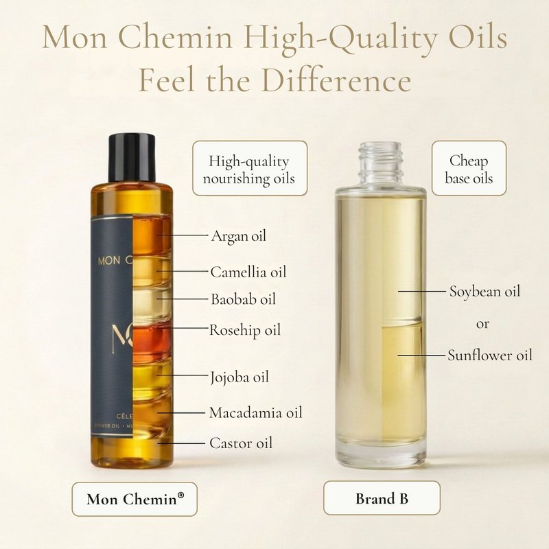 Mon Chemin® Pflegendes Duschöl | L'Herbéne | Würzig und grün | Mit 7 wertvollen Ölen