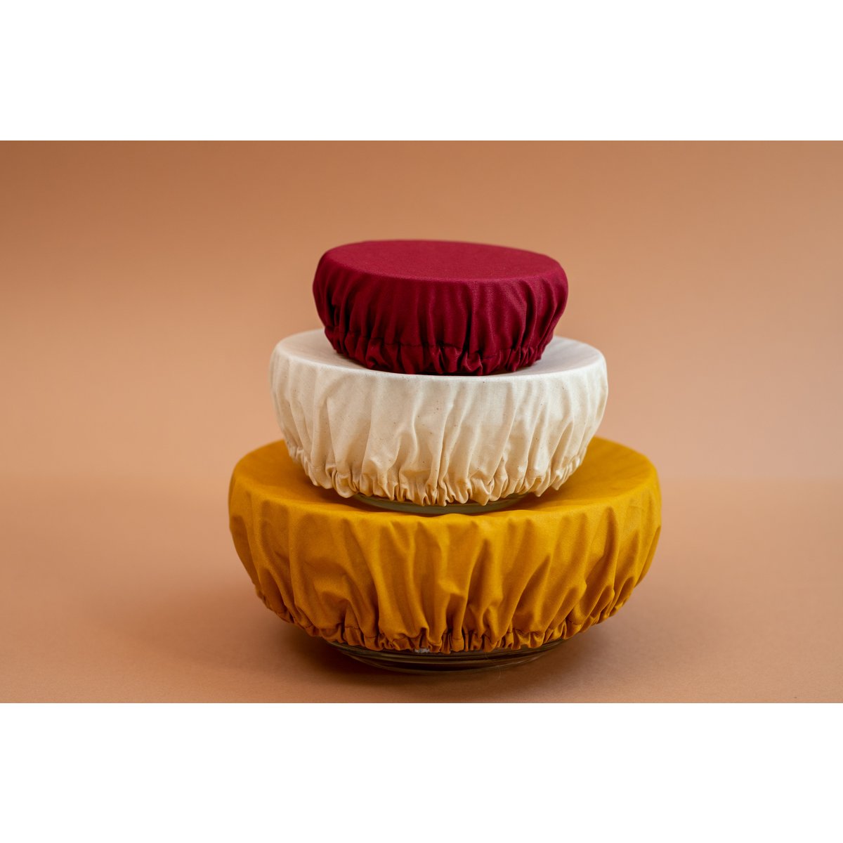 Set of 3 bowls cover - Burgundy / Yellow