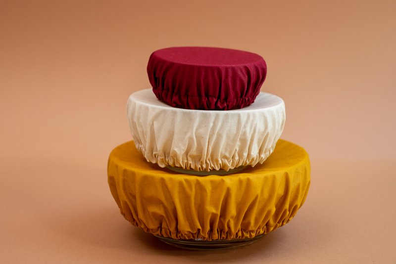 Set mit 3 Schalendeckel - Burgund / Gelb