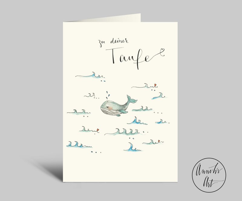 Christening card with envelope | small whale | to your baptism | Folded card