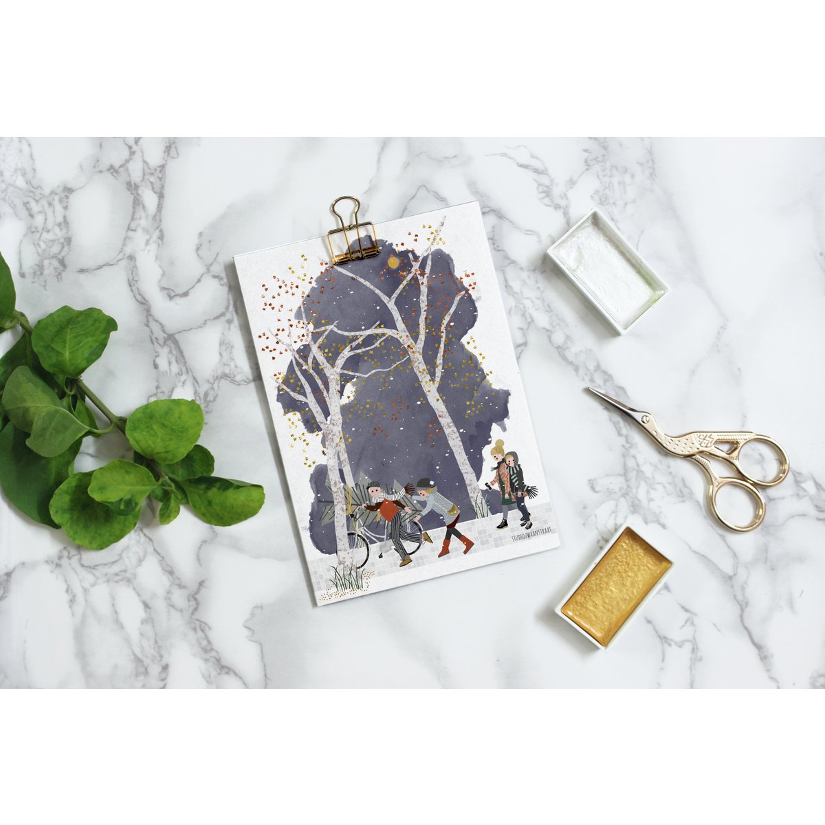 postcard - series 'Christmas' - 'how to get that tree home' - parents and teenagers