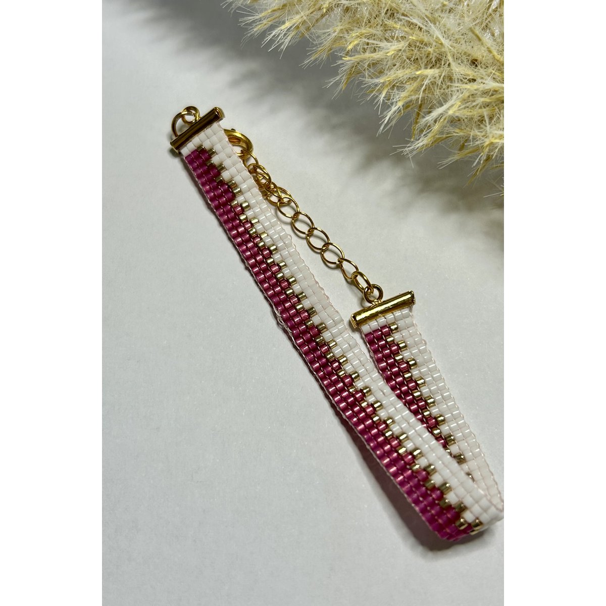 Pulsera cuentas miyuki blanco/rosa