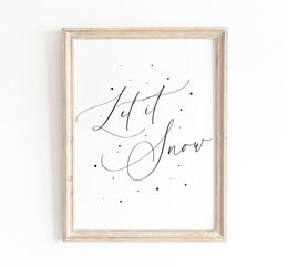 Kerst poster Let it snow, Kerst print sneeuwvlokken