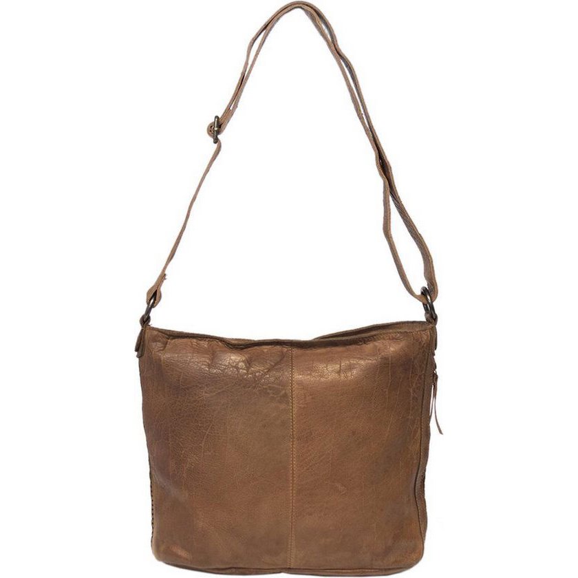 Damer skuldertaske - lysebrunt vintage læder, skuldertaske eller crossbody taske