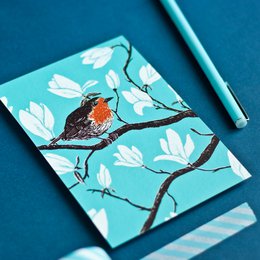 Postkarte Rotkehlchen & Magnolie, A6