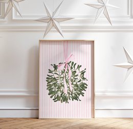 Pink Mistletoe Print, Pink Christmas Poster, Marrier Poster, Christmas Poster, Christmas Print, Mistletoe Print