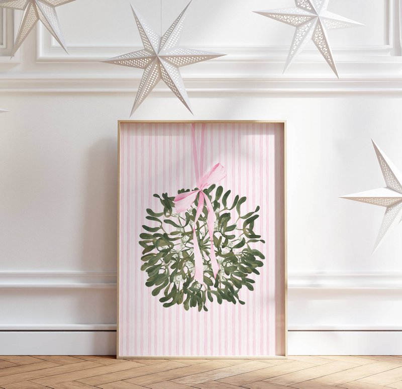 Pink Mistletoe Print, Pink Christmas Plakat, Marrier Plakat, Christmas Plakat, Christmas Print, Mistletoe Print