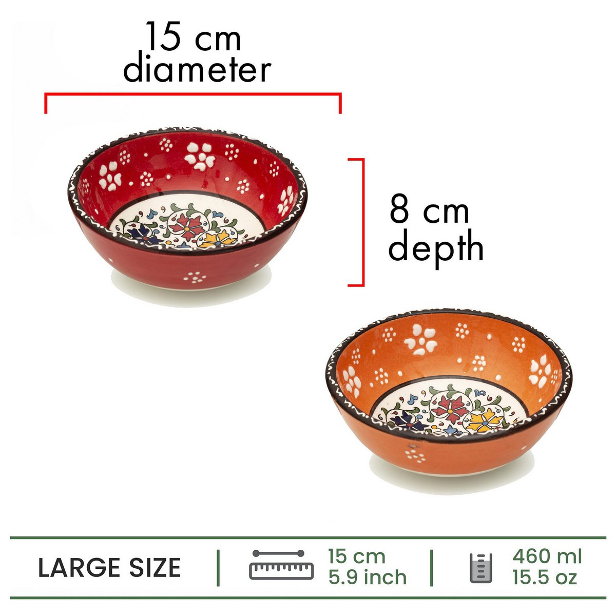 Juego de 2 cuencos decorativos de cerámica - 15 cm hechos a mano