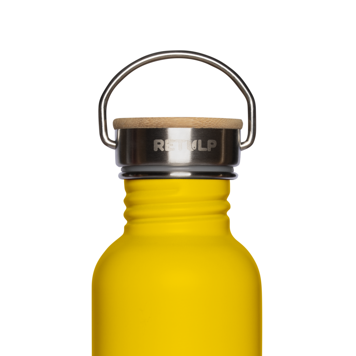 Stainless steel drinking bottle bamboo cap 500 ml steel Yellow