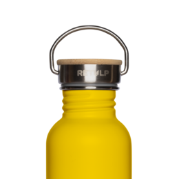 Stainless steel drinking bottle bamboo cap 500 ml steel Yellow