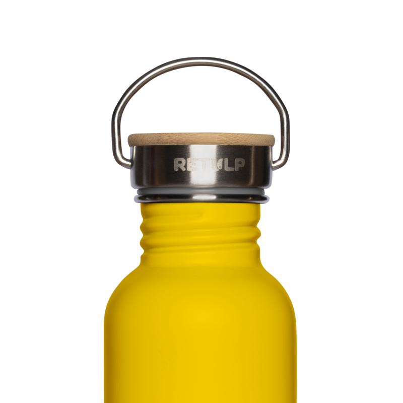 Rustfrit stål drikkeflaske bambus låg 500 ml stål Gul