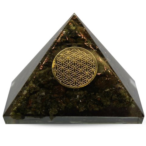Orgonitee Pyramid - Epidot, Flower of Life 6cm