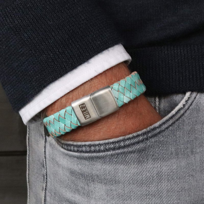 Leather men's bracelet turquoise