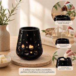 Perfume Burner – Black Loob – Lacquered Ceramic Candle Holder – Healthy Diffusion Accessory – Scented Waxes, Essential Oils – Decorative Object