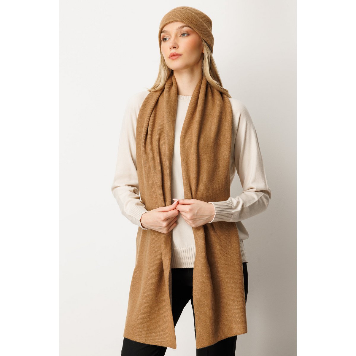 ARTEMIS BEANIE & SCARF WOOL SET CAMEL-ECRU