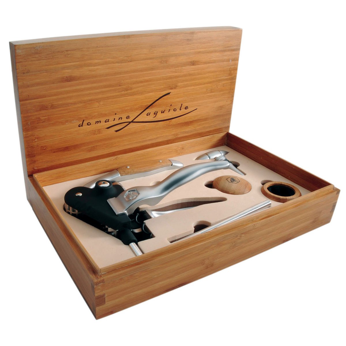 LAGUIOLE Set vino Deluxe - 6 pezzi - Metallo e bambù - Confezione regalo