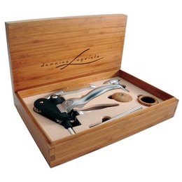 LAGUIOLE Set vino Deluxe - 6 pezzi - Metallo e bambù - Confezione regalo