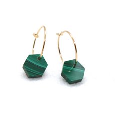 Mini aros dorados hechos a mano malaquita marquesa