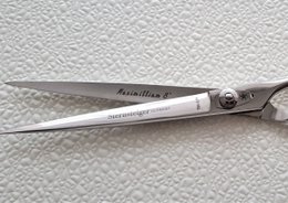 Stainless steel hair scissors with sharp blades, suitable for professional hairstyling and cutting.