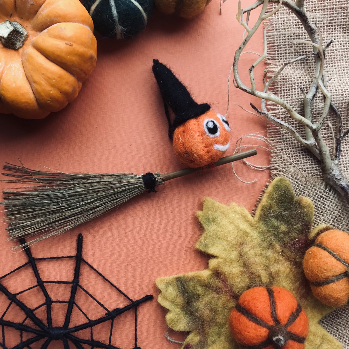 Handmade Hanging Felt Flying Pumpkin Biodegradable Halloween Decoration