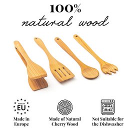 4 Piece Wooden Kitchen Cooking Set Cherry Wood