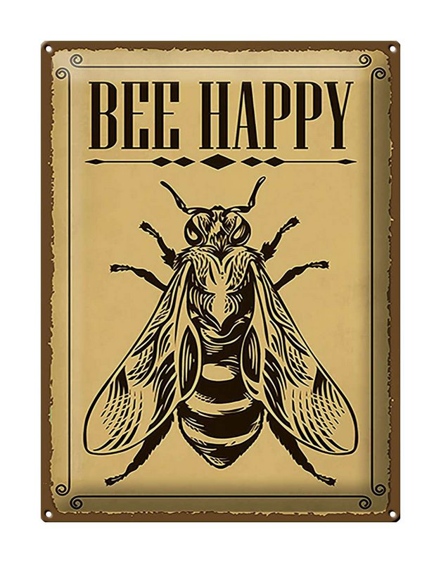 Tin sign note 30x40cm Bee happy bee honey beekeeping