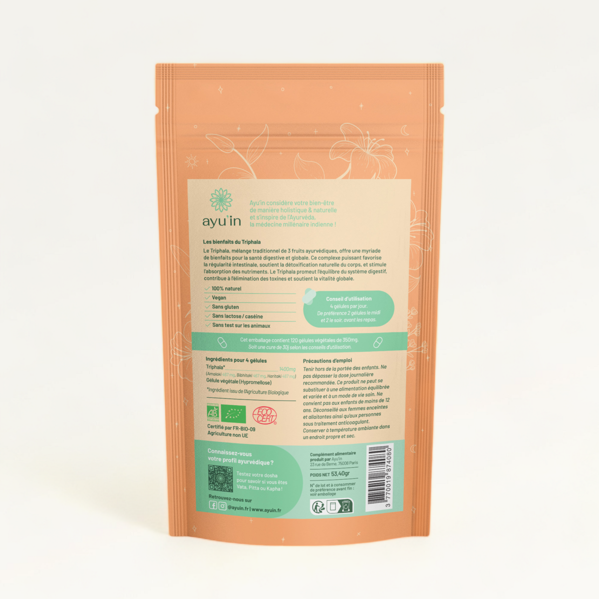 Triphala Bio 120 kapsułek Francja - trawienie i tranzyt