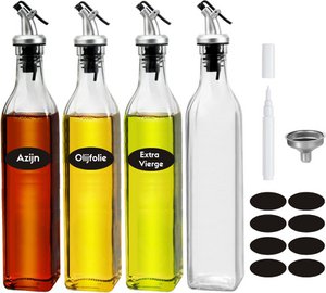 Öl- und Essigspenderflaschen-Set – 4er-Pack – 500 ml – mit Ausgießer, Trichter, Aufklebern und Marker