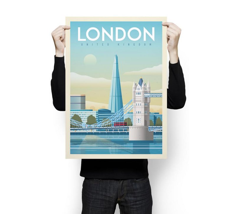 Vintage London Poster | Premium Poster City London Tower Bridge Großbritannien