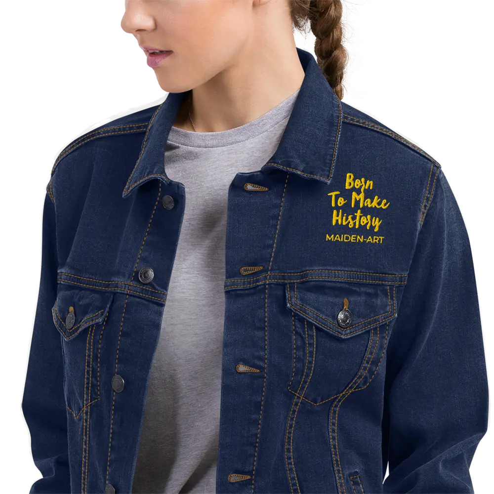 Embroidered denim jacket The Rebel Girl in Me will Never Die Unisex denim jacket - Gold Embroidery